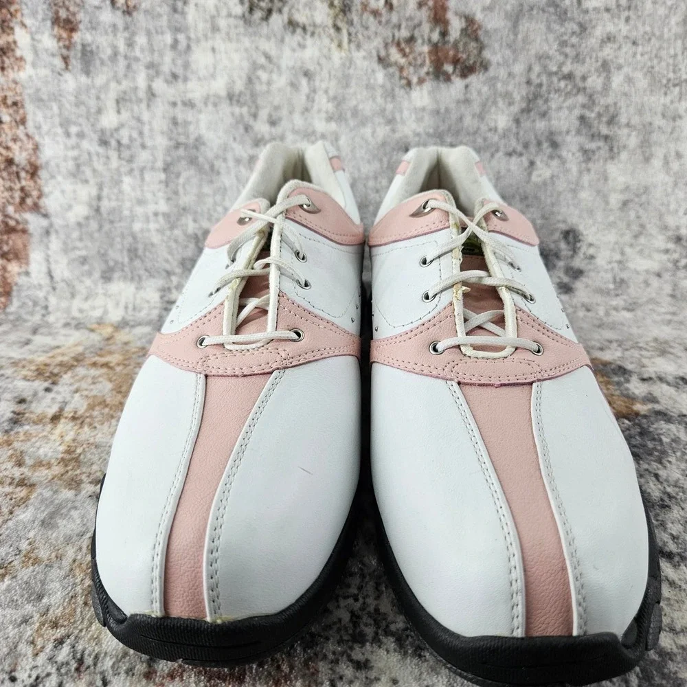 Hi Tec Golf Shoes Womens 10 White‎ Pink Leather Spikes Comfort CDT Power Saddle